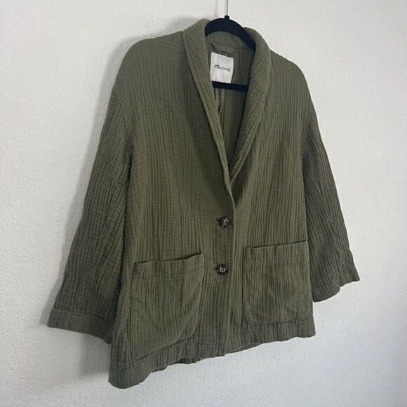 Madewell Olive Green Lightspun Dorset Slouchy Blazer Oversized Coat Size Medium - Picture 11 of 12